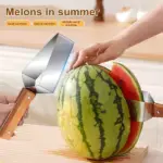 Tri-blade watermelon slicer with wood handle